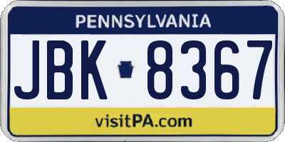 PA license plate JBK8367