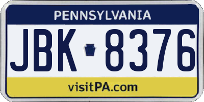 PA license plate JBK8376