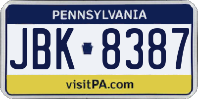 PA license plate JBK8387