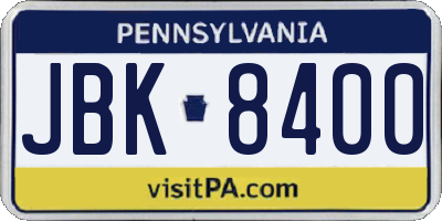 PA license plate JBK8400