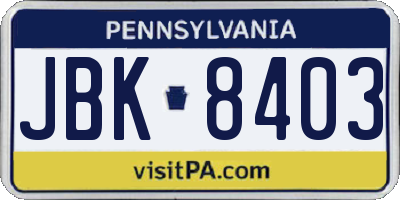 PA license plate JBK8403