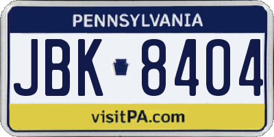 PA license plate JBK8404