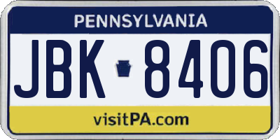 PA license plate JBK8406
