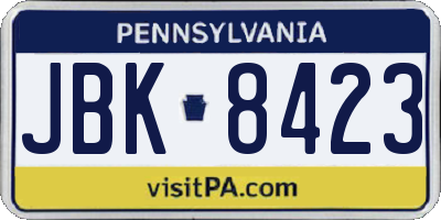 PA license plate JBK8423