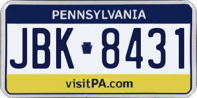 PA license plate JBK8431