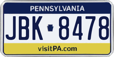 PA license plate JBK8478