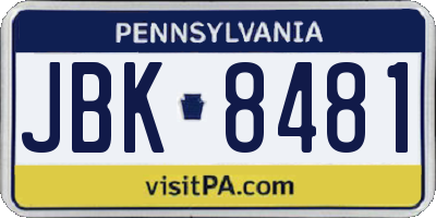 PA license plate JBK8481