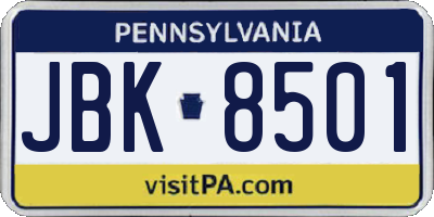 PA license plate JBK8501