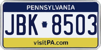 PA license plate JBK8503
