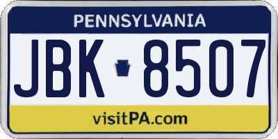 PA license plate JBK8507