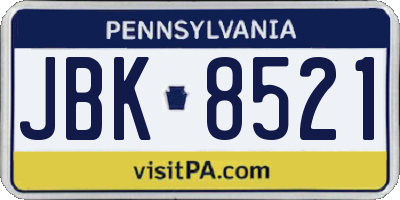 PA license plate JBK8521