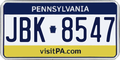 PA license plate JBK8547