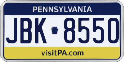 PA license plate JBK8550