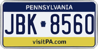 PA license plate JBK8560
