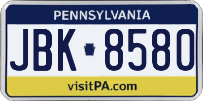 PA license plate JBK8580