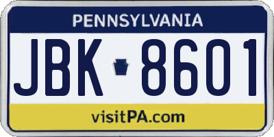 PA license plate JBK8601