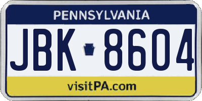 PA license plate JBK8604