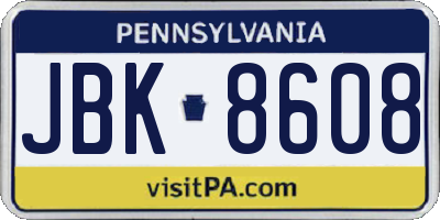 PA license plate JBK8608