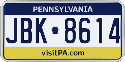 PA license plate JBK8614