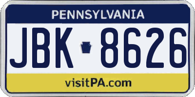 PA license plate JBK8626