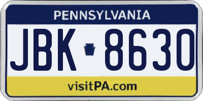 PA license plate JBK8630