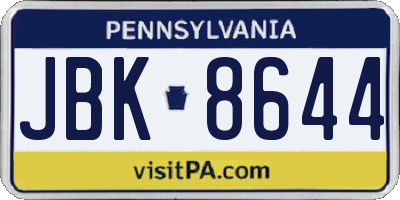 PA license plate JBK8644