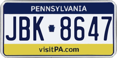 PA license plate JBK8647