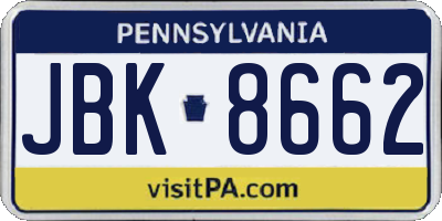 PA license plate JBK8662