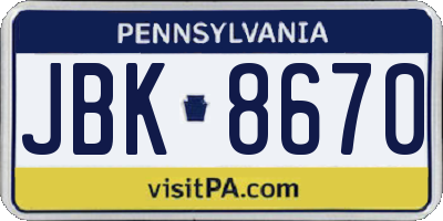 PA license plate JBK8670