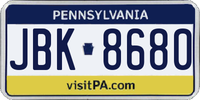 PA license plate JBK8680