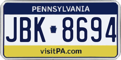 PA license plate JBK8694