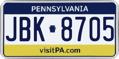 PA license plate JBK8705
