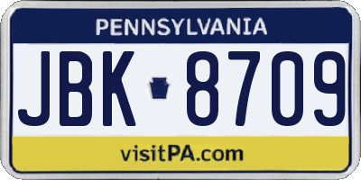 PA license plate JBK8709