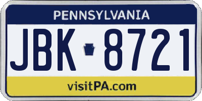 PA license plate JBK8721