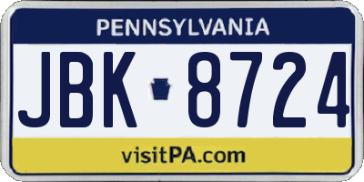 PA license plate JBK8724