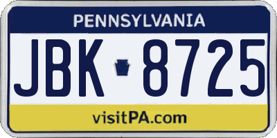PA license plate JBK8725