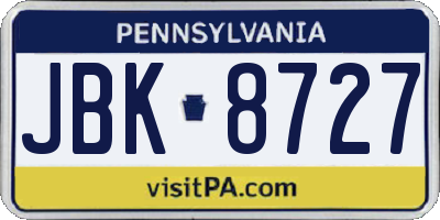 PA license plate JBK8727