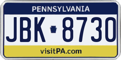 PA license plate JBK8730