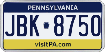 PA license plate JBK8750