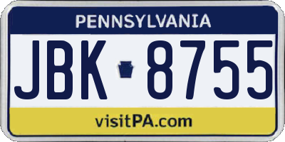 PA license plate JBK8755
