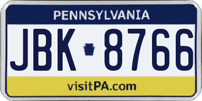PA license plate JBK8766