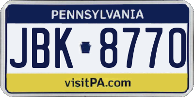 PA license plate JBK8770