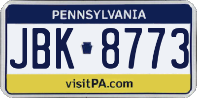 PA license plate JBK8773