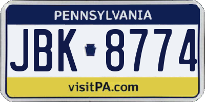 PA license plate JBK8774