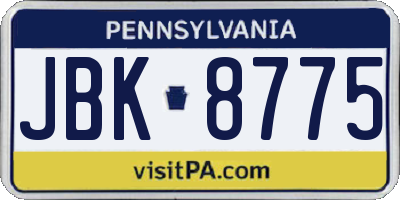 PA license plate JBK8775