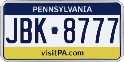 PA license plate JBK8777