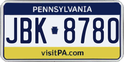 PA license plate JBK8780