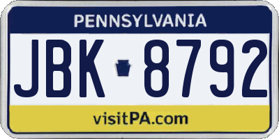 PA license plate JBK8792