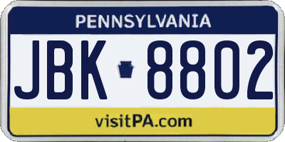 PA license plate JBK8802