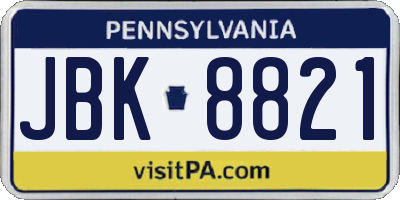 PA license plate JBK8821